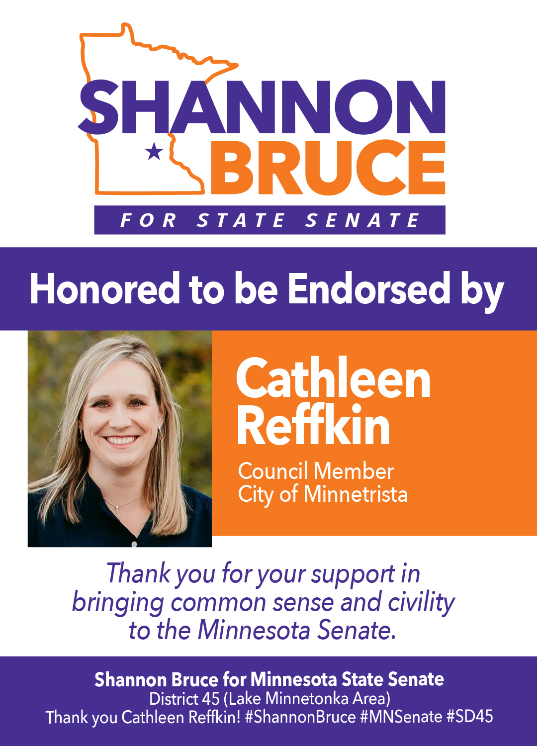 Cathleen Reffkin, Council member, City of Minnetrista